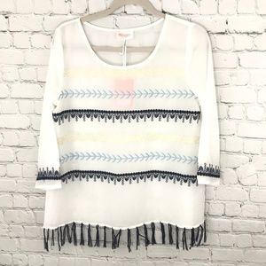Stitch Fix Moon Tassle Boho Blouse Sz L NWT